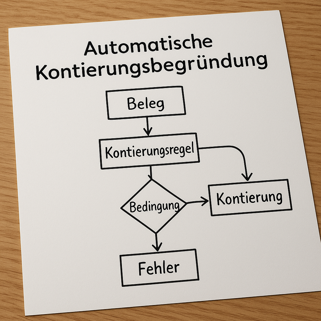 Übersichtliche Darstellung der automatischen Kontierungsbegründung mit klaren Erläuterungen